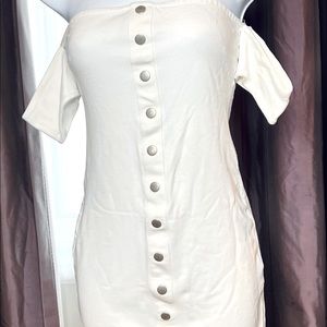 White off the shoulder body-con dress with buttons